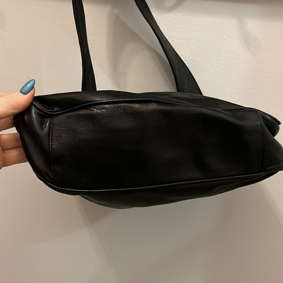 Vintage Ralph Lauren RL Leather Bag Snap Top Black Shoulder Strap Soft 1990’s - Picture 5 of 9